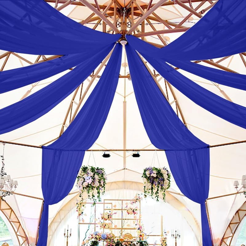 ROMANKAS Silver Wedding Ceiling Drapes Hanging Kit Blue Ceiling Drapes 6 Panels 5x10ft with 12 Inch Ceiling Draping Hoop Ceiling Draping Fabric Sheer Ceiling Drapes for Wedding Ceremony Party Decor - Image 2